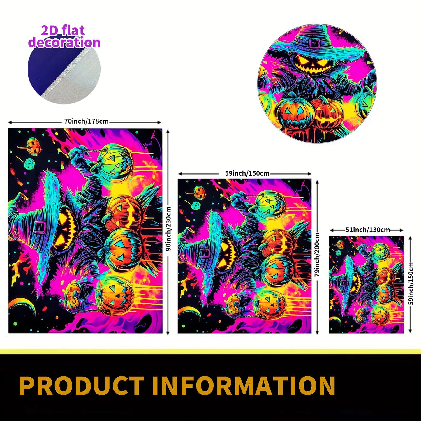 BSFHH Black Light Tapestry – UV Reactive Glow in the Dark Wall Hanging, Spooky Night Scene with Ghosts & Pumpkins, Haunting Home Decor for Parties, Bedroom, or Dorm (Pumpkin, 79L x 59W, Unframed)