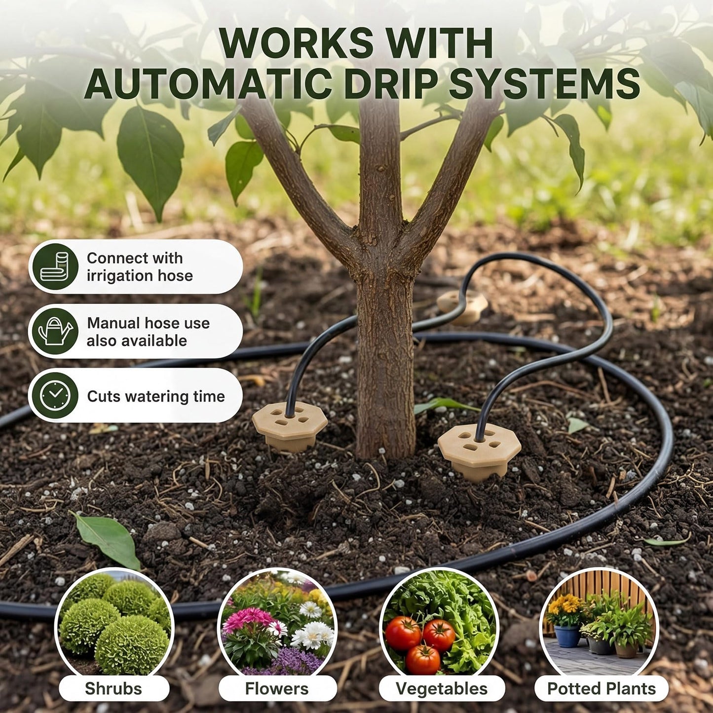 Briwooody 9 Pack 8 Inch Garden Watering Stake Large UV Protected ABS Plastic Deep Root Irrigation Spike Brown Drip System Parts Tubes for Trees Shrubs Bushes Flowers Fruits Vegetables Potted Plants
