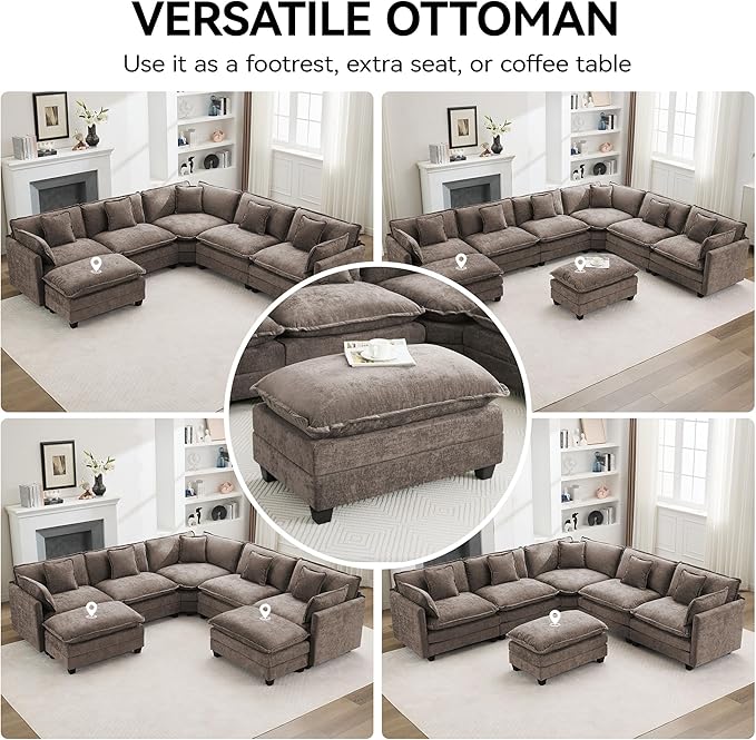 35‘’ Modern Chenille Cloud Sofa Ottoman, Rectangle Ottoman
