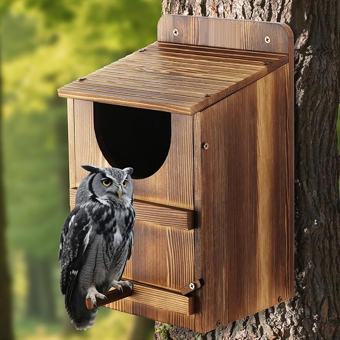 Owl House, Barn Owl Nesting Box with Bird Stand and Wood Shavings, Large Wooden Screech Nesting Box for Outside, Nest Box for Wild Birds, Barn, Screech, Eagle, 1 Set
