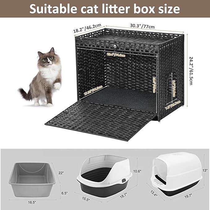 Cat Litter Box Enclosure with Soft Litter Mat; Hidden Cat Washroom Furniture