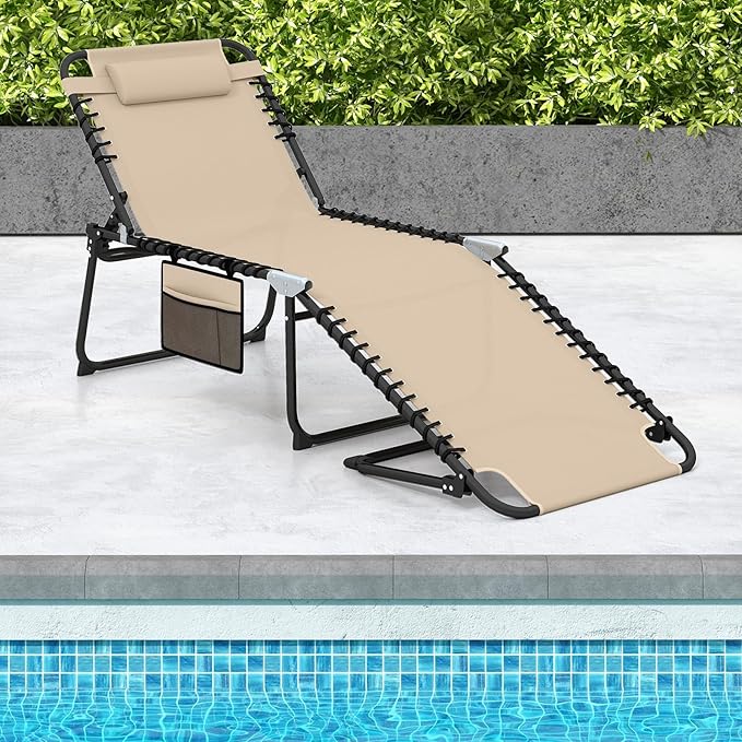 GYMAX Lounge Chair for Outside, 440lbs 27” Oversize Folding Beach Tanning