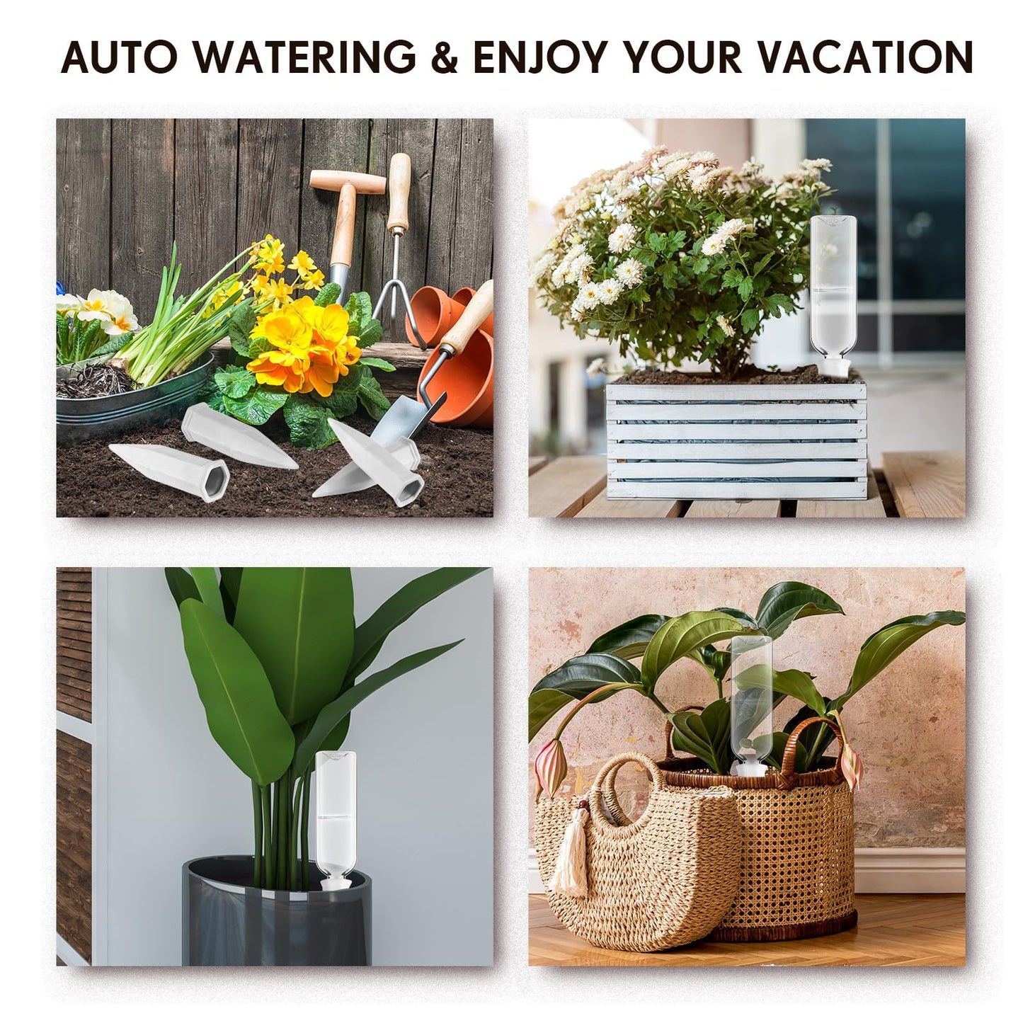 Ziliny 8 Pcs White Terracotta Watering Spikes with 25 oz Plastic Bottles Set, Plant Watering Devices Vacation Plant Waterer Self Watering Planter Devices Slow Release Planter for Indoor Outdoor