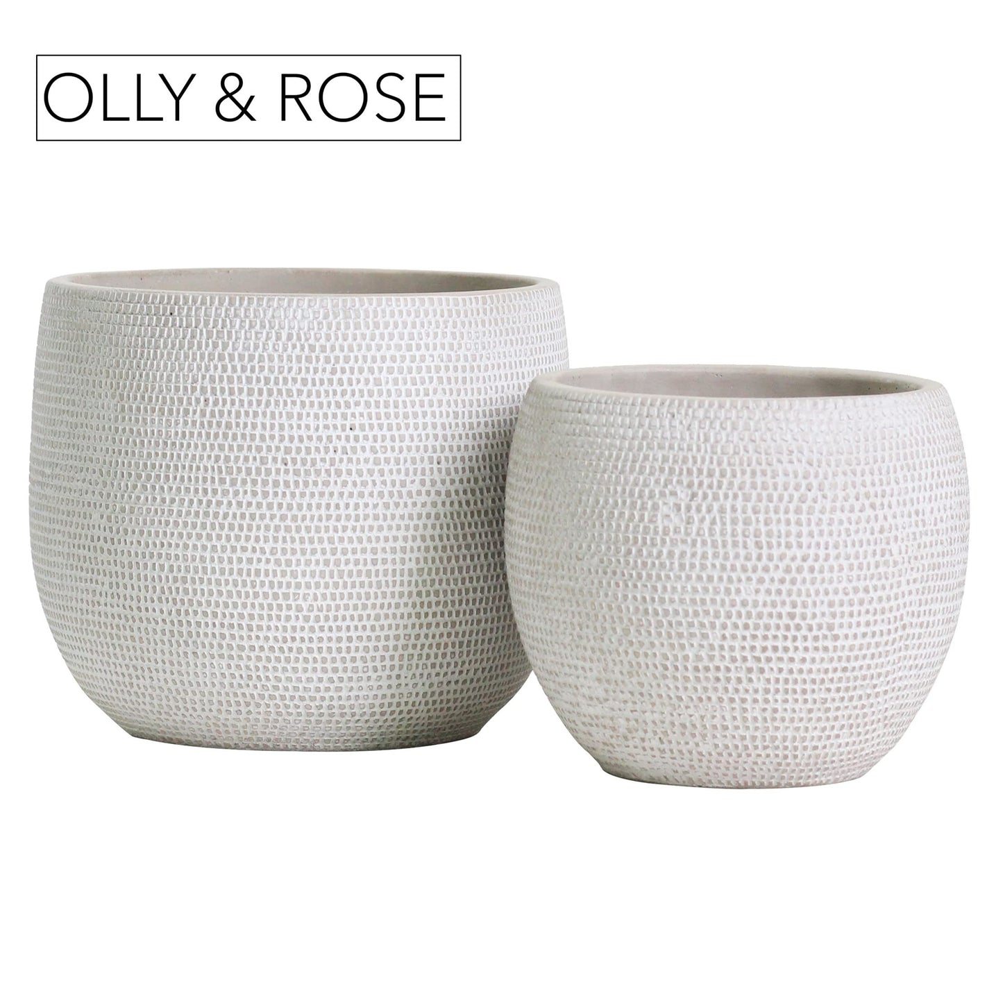 Olly & Rose Barcelona Ceramic Plant Pot Set 2 - White Flower Pots - Indoor & Outdoor Planters (White)