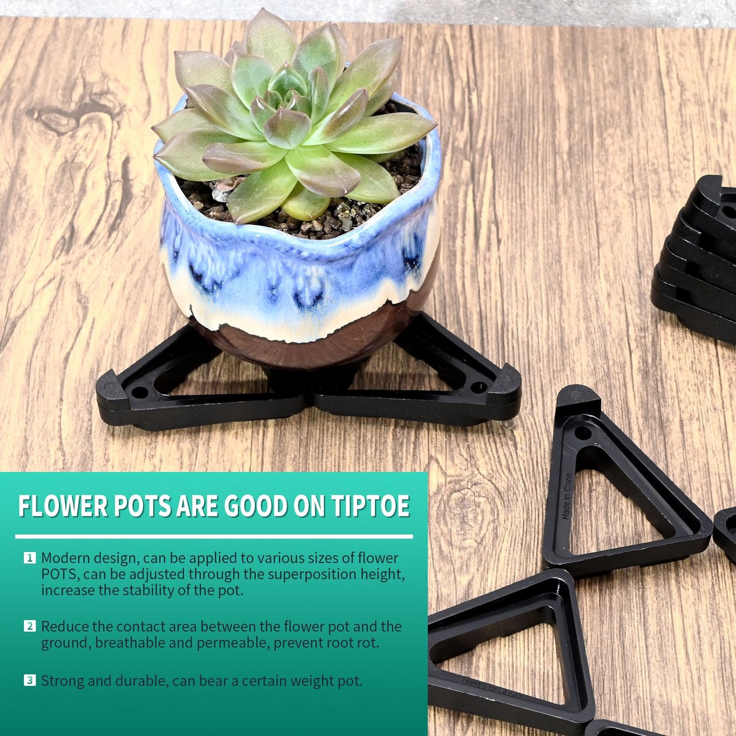 ZUDKSUY 12Pcs Plant Pot Feet, Invisible Elevated Stand for Outdoor Planters, Promotes Airflow & Prevents Moisture, Heavy-Duty Leveling Supports for Potted Plants, Flowers, Garden, Greenhouse, Patio, Deck (Black)