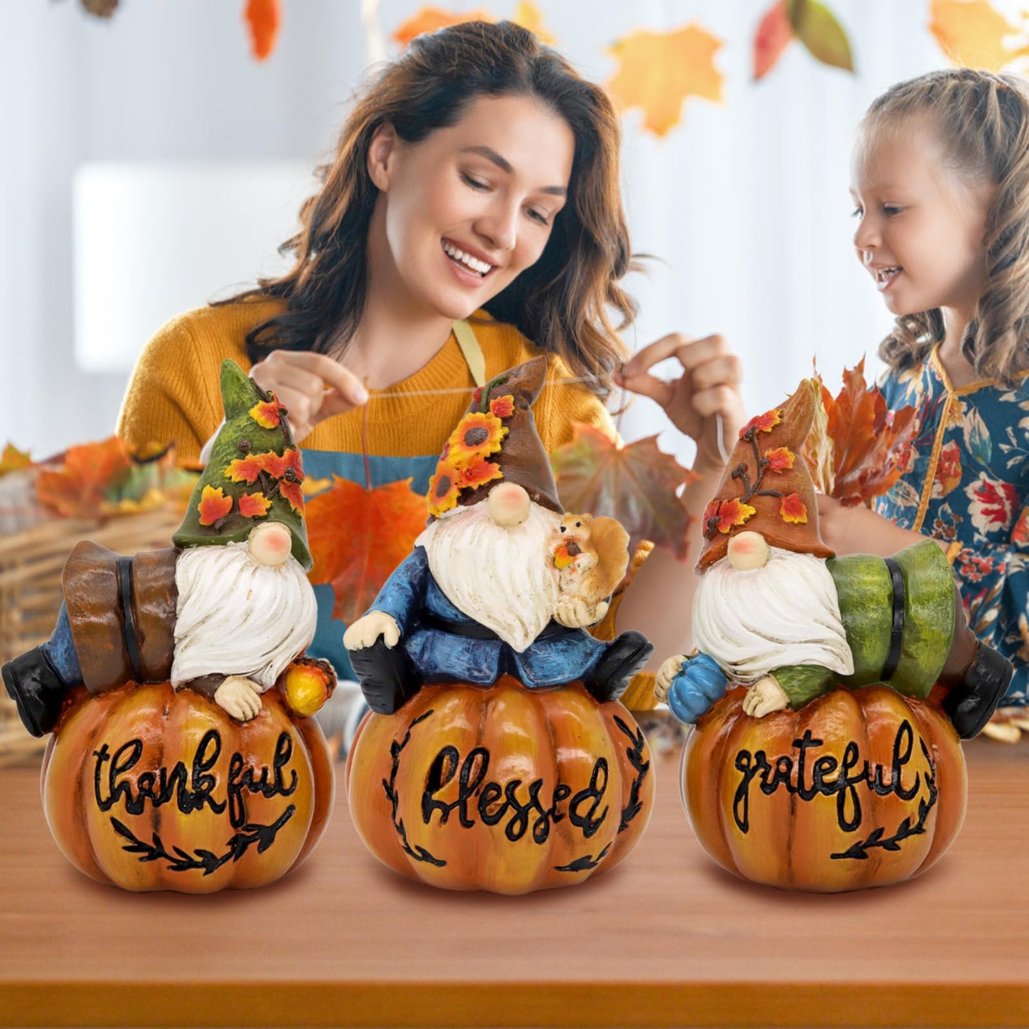 KnomeKo Thanksgiving Gnomes Fall Decorations for Home, Fall Gnomes Resin Pumpkin Figurine Thanksgiving Table Decor, Autumn Garden Farmhouse Decor Fall Gifts