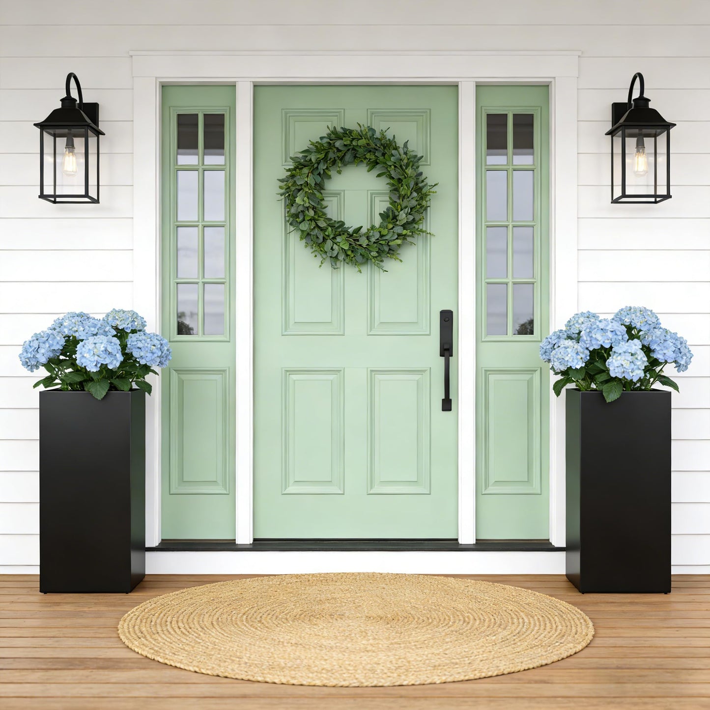 Set of 2 Tall Metal Planter Box for Outdoor Plants,14" L x 14" W x 30" H Heavy Duty Tall Outdoor Planter with Removable Insert Shelf for Porch, Patio, Backyard| Modern Décor|Built-in Drainage|(Black)