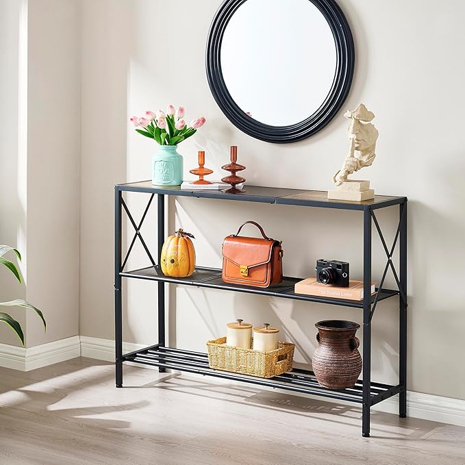 Hoctieon Industrial Console Table, 3 Tier Entryway Table, Hallway Table