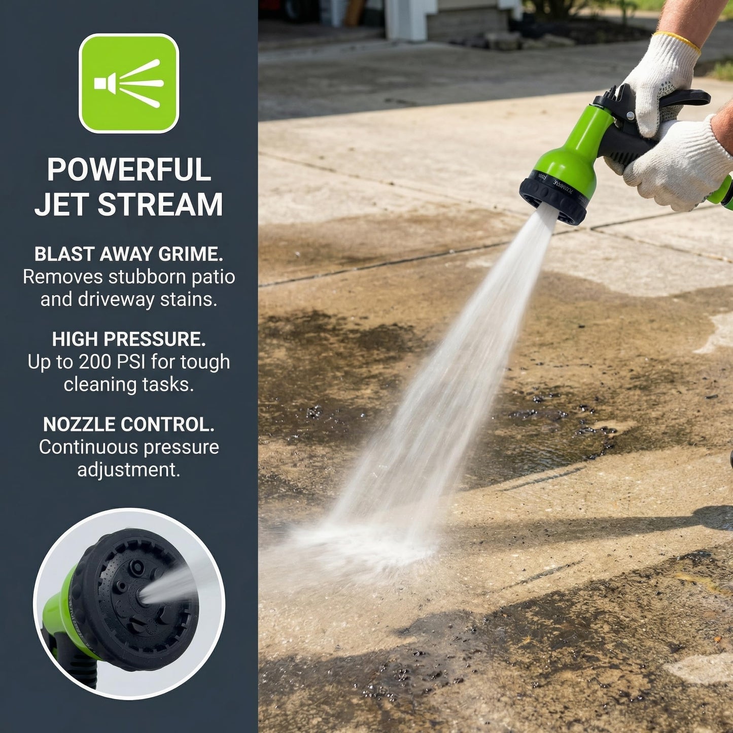 FXFOUCS Garden Hose Nozzle Sprayer-This High Heavy-Duty Spray Nozzle Offer 9 Watering Patterns for Watering Plants,Lawns &Gardens,Washing Cars,Household Cleaning and Showering Pets (Green-dark)