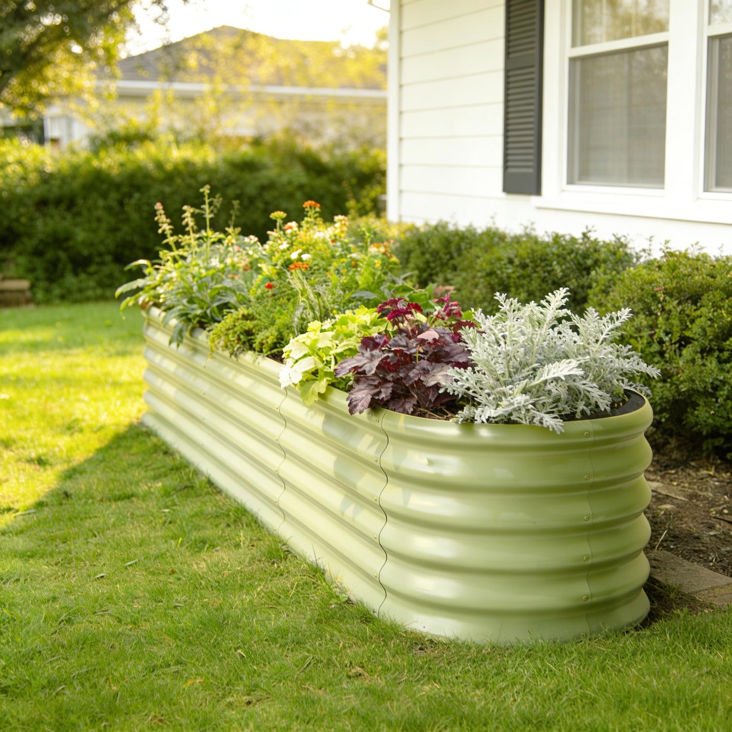 Annoell 8x2x1.5 ft Galvanized Raised Garden Bed, 18" Tall Planter for Outdoor Plants, Metal Raised Flower Bed for Herb Fruit Vegetable, Modular Garden Planter for Outside Backyard & Patio - Moss Green