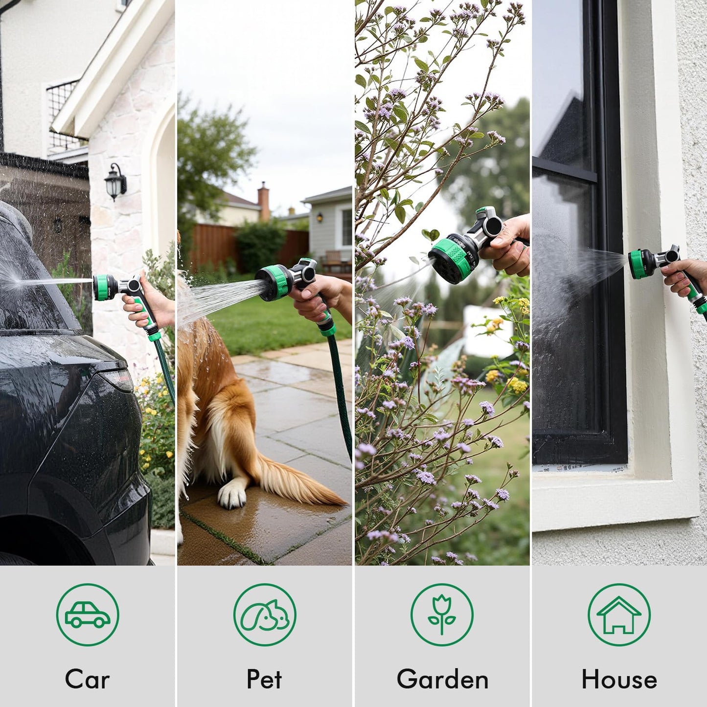 RESTMO 2-in-1 Water Hose Nozzle Heavy Duty, Garden Hose Nozzle with 9 Adjustable Spray Patterns, High Pressure Hose Sprayer Nozzle with Flow Control for Watering Plants & Lawns, Washing Cars & Pets