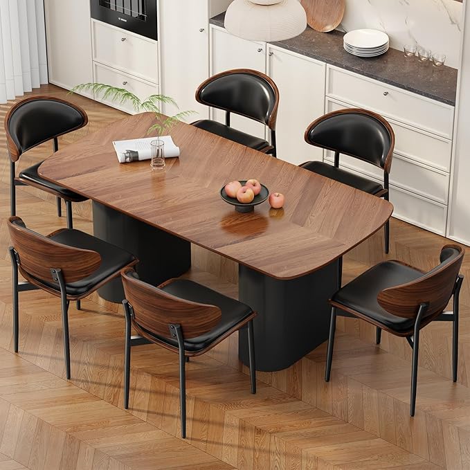 REONEY Dining Chairs Set of 2, Mid-Century Modern Upholstered PU Leather Chairs