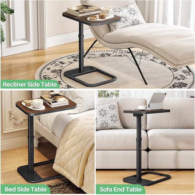 Kitstorack TV Tray Table, Adjustable Height & Rounded Metal Corners, Snack Table
