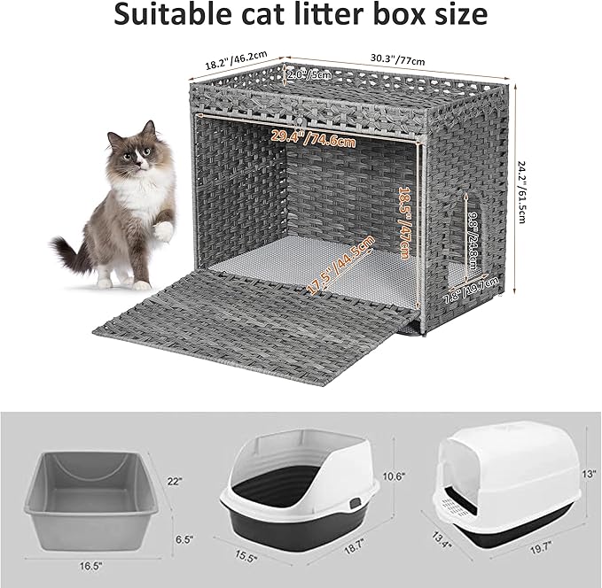 Cat Litter Box Enclosure with Soft Litter Mat; Hidden Kitten Washroom Furniture