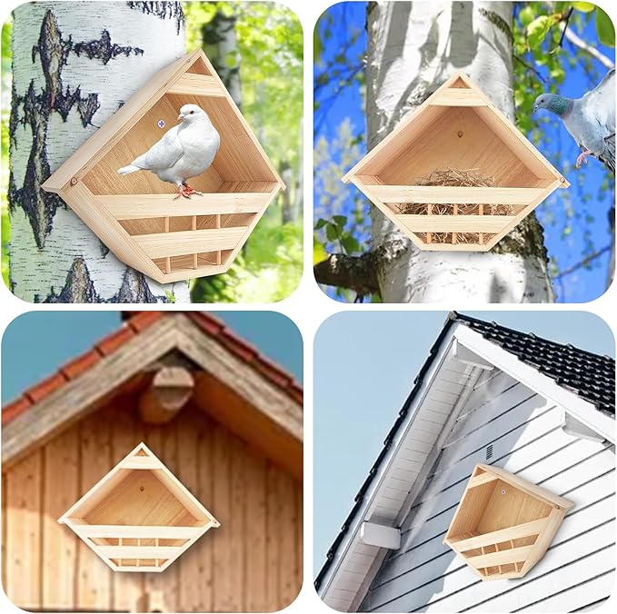 Mourning Dove Nesting Box Cedar Wooden Birdhouses Shelter Triangular Opening Pigeon Roosting Platform for Outdoors Garden Yard Decor
