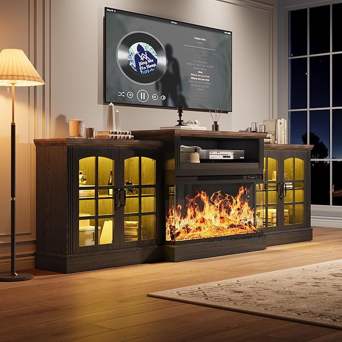 97" Fireplace TV Stand with 36" Electric Fireplace, Farmhouse Entertainment