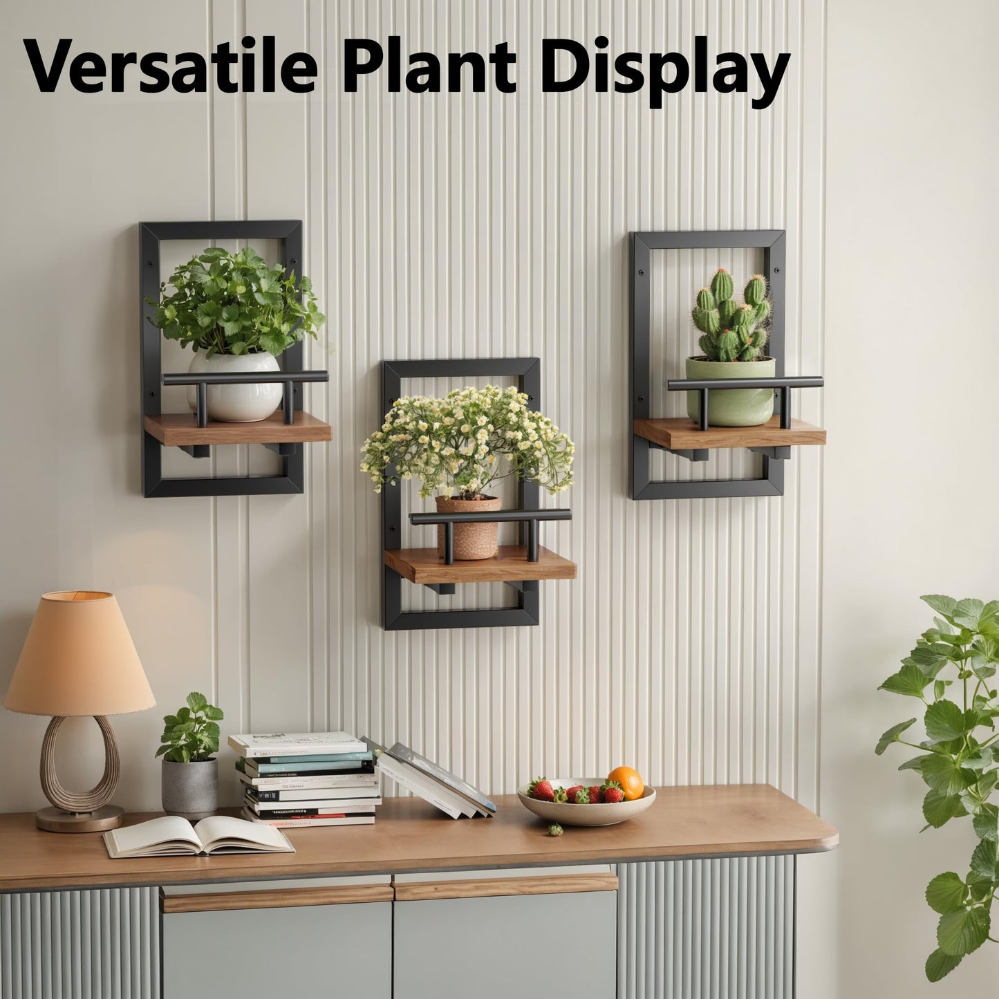 Sbosbo Floating Shelves for Wall, Plant Shelf Indoor, Wall Planters for Indoor Floating Plant Shelves for Bedroom, Living Room, Kitchen, Office, Bathroom Decor (2 Pack)