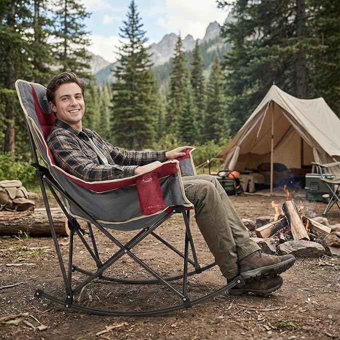 SUNNYFEEL Rocking Camping Chair Fully Padded Patio Folding Chair Portable