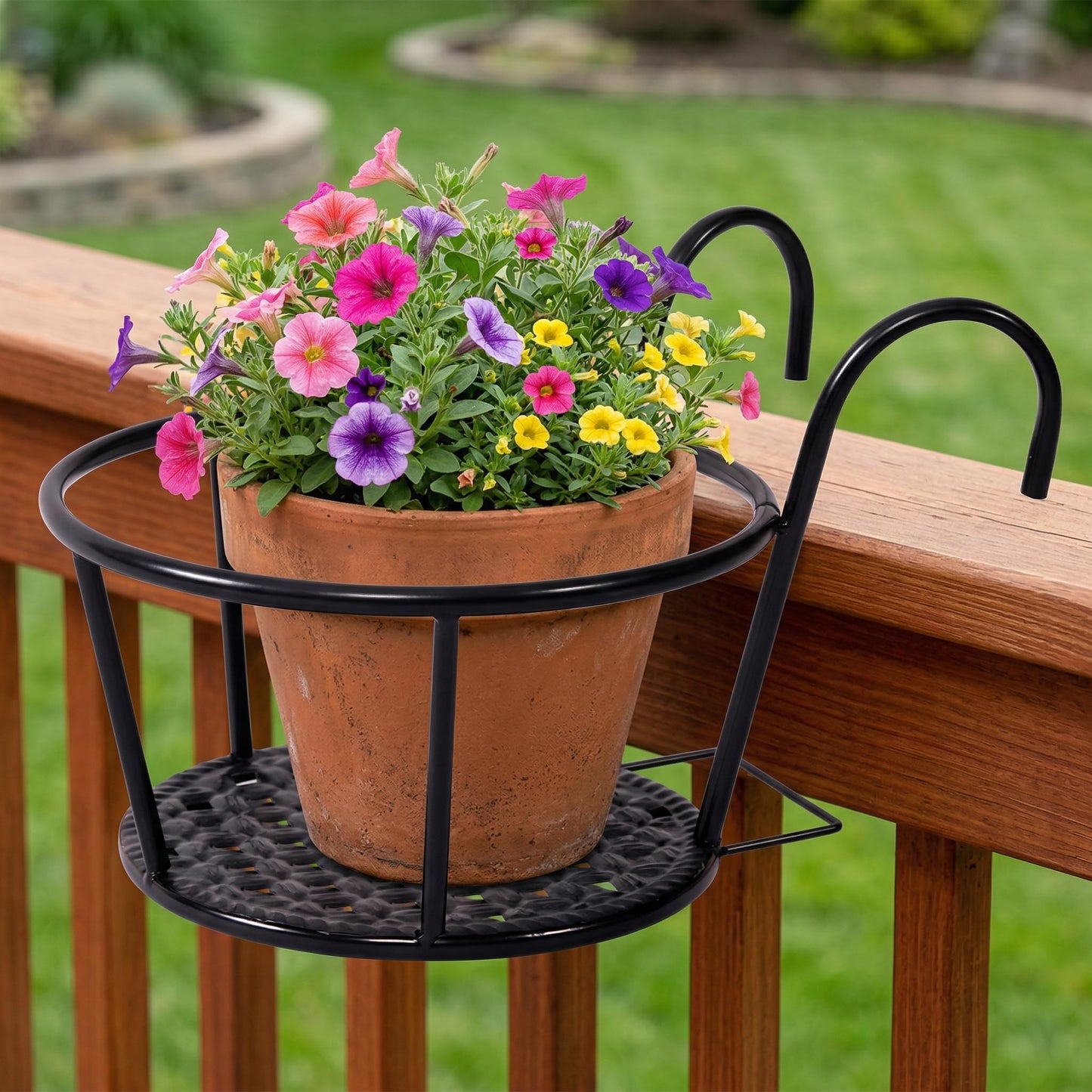 Nancyzhenpin Metal Hanging Railing Planter, Flower Pot Holder for Balcony Fence, Adjustable Steel Plant Stand, Indoor Outdoor Garden Mounted Shelf (6, Brown)