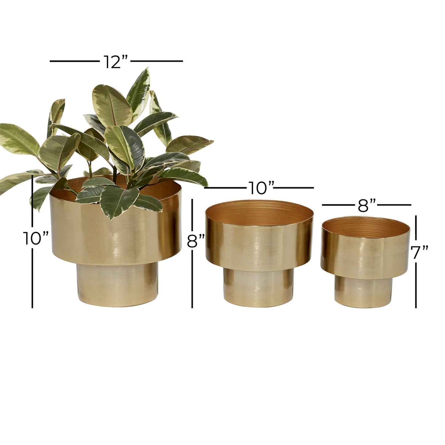 Deco 79 Metal Indoor Outdoor Planter Brushed Small Planter Pot, Set of 3 Planters 7", 8", 10"H, Gold