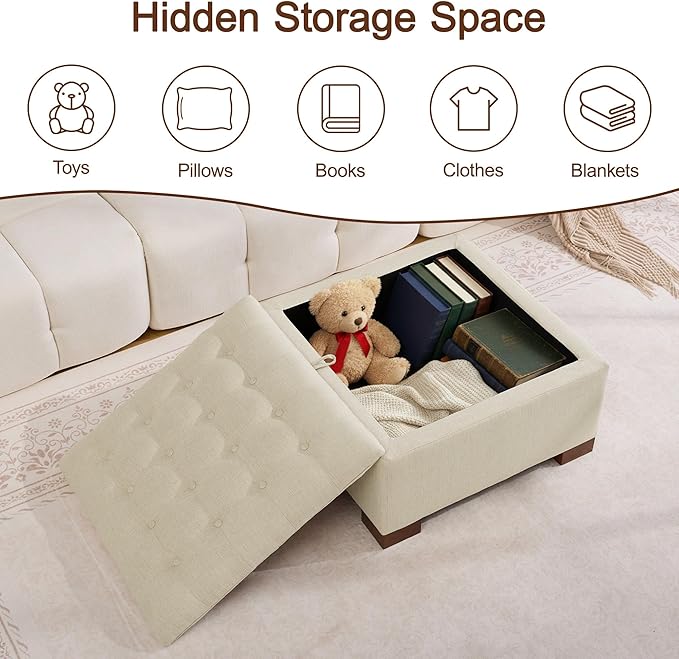 WUTUTUEE 30" Fabric Square Storage Ottoman