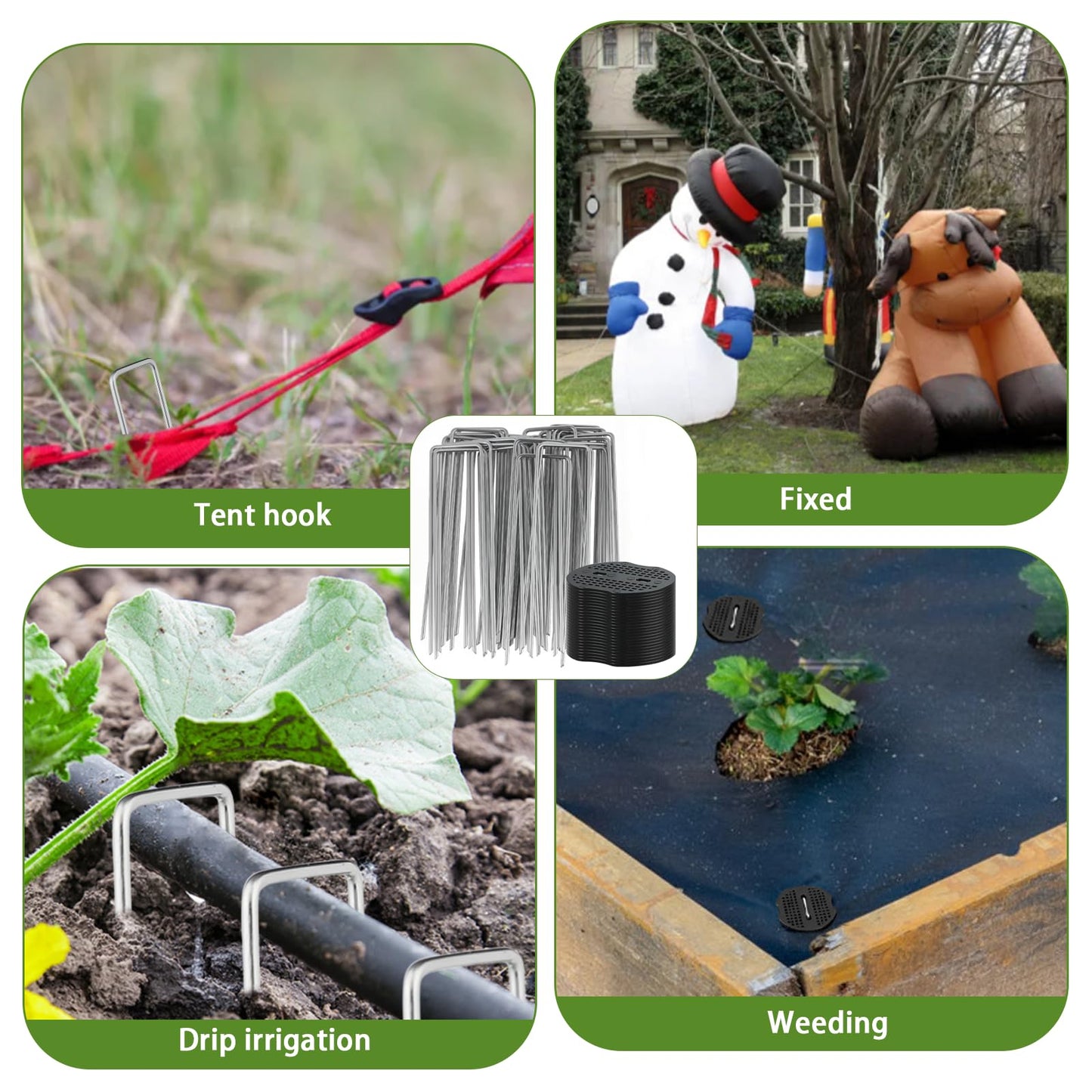 200 Packs Garden Stakes Staples 6 inch Landscape Fabric Pins Lawn 100Pcs U Shaped Galvanized Staples Ground Stakes Landscaping Pins with 100Pcs Gasket for Weed Barrier Plant Cover Decorations