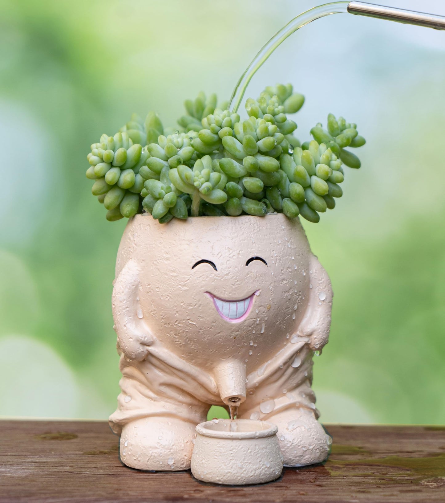 RZOIKZOI Quirky Creative Planter with Smiley Face,Naughty Boy Plant Face Pot with Drainage Hole,for Indoor Outdoor, Christmas, (Naughty Boy,Khaki)