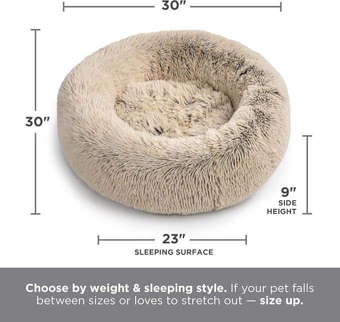 Best Friends by Sheri The Original Calming Donut Dog Bed for Medium Dogs up to 45 lbs, Shag Faux Fur, Taupe, Medium, 30" x 30"