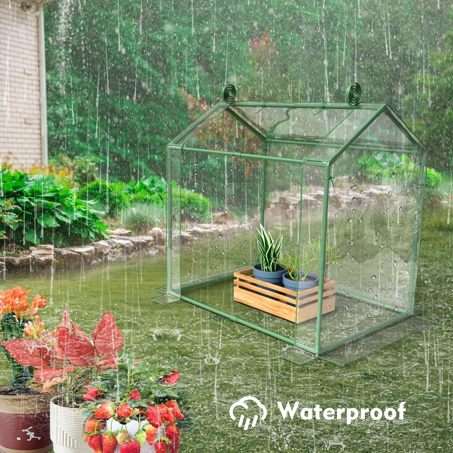 Awvlvwa Mini Greenhouse for Indoor Outdoor Plants, Tabletop Portable Green House with Roll-up Zipper Door ,Small Grow Plant House Tent with Transparent PVC Cover 33.5”(L) x23.2”(W) x32.5”(H)