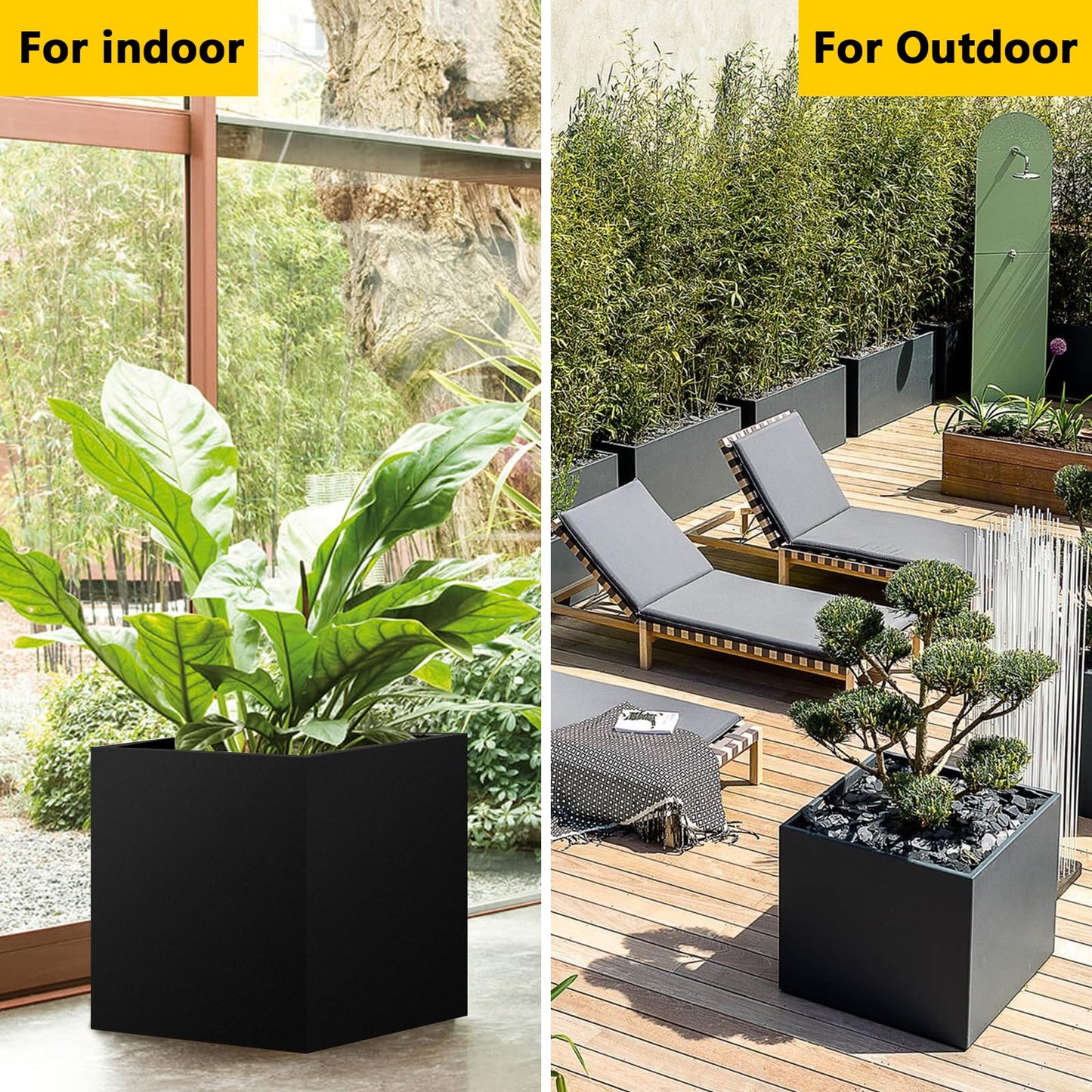 VEVIVOOVY Heavy Duty Steel Planter Box (16"x16"x16"),Square Tall Planter Modern Detached for Indoor & Outdoor Planters Cube,Black Flower Plant Pot for Commercial Residential for Patio Deck & Backyard