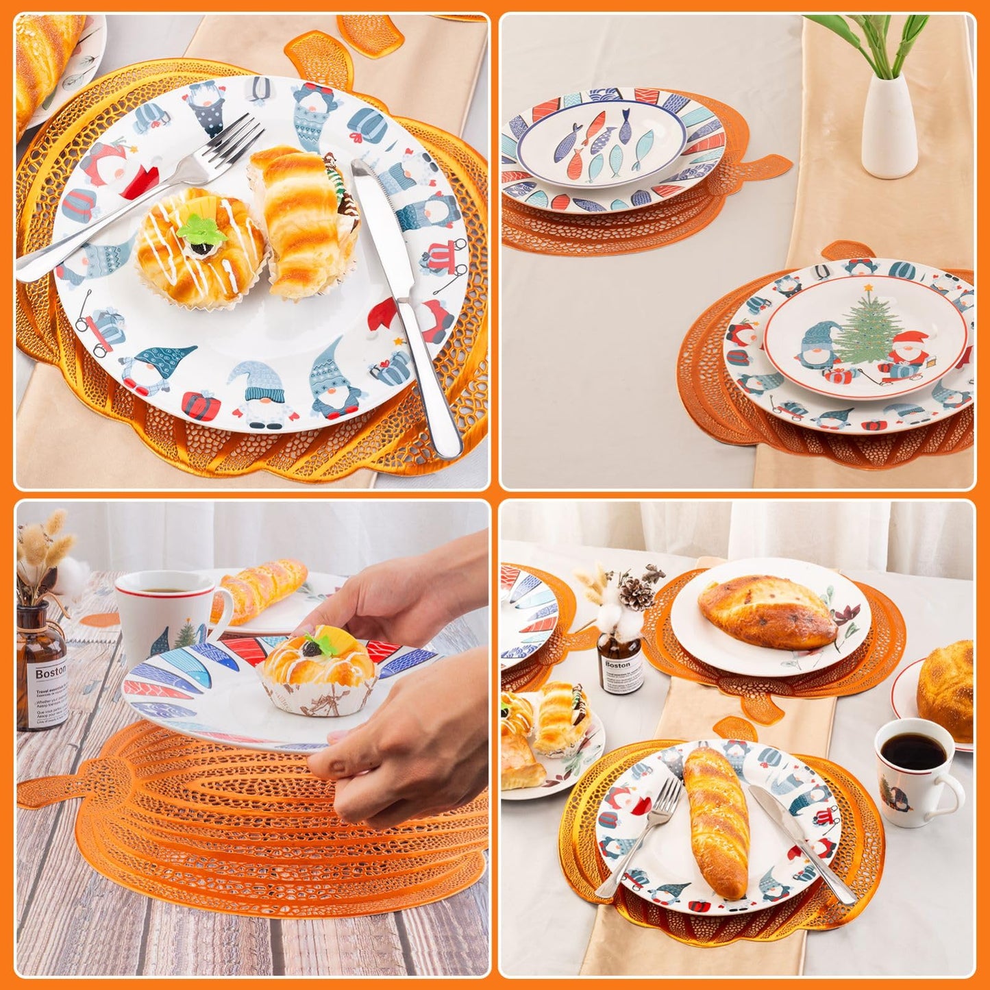 Pumpkin Placemats Set of 6,Harvest Placemats Fall Placemats Heat-Resistant for Thanksgiving,Halloween,Party and Wedding Table Decorations