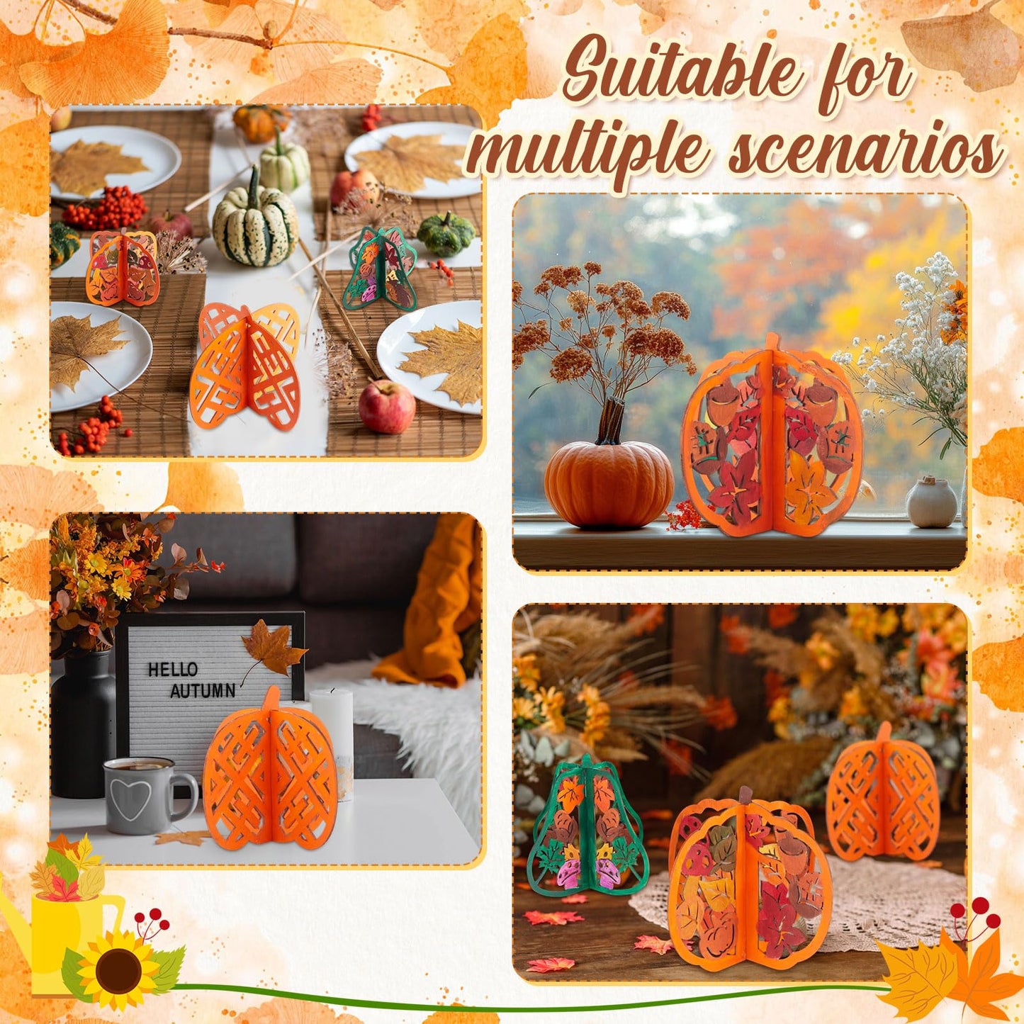 Geelin 60 Pcs Thanksgiving Fall Crafts Wooden Pumpkins 7.9 Inch Large 3D Wood Pumpkins Cutouts Unfinished Wood Slices to Paint Table Centerpieces Decorations for Harvest Craft DIY Tiered Tray Decor