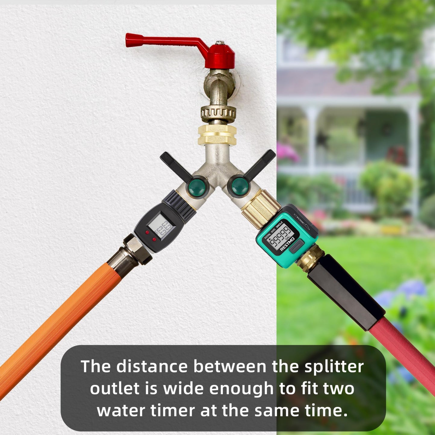 DINGBAI Hose Splitter 2 Way Heavy Duty, Brass Garden Hose Splitter, Faucet 2 Way hose connector, long handle 2 Way Splitter, Outdoor Faucet Splitters, Y Valve 3/4" GHT Thread.