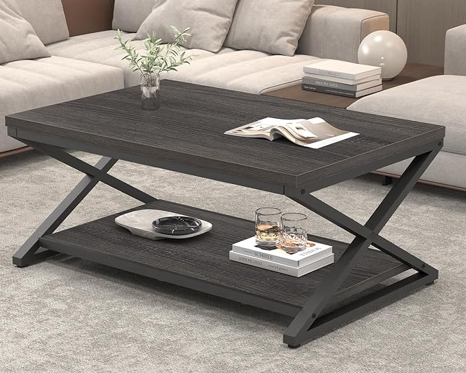 HSH Gray Storage Coffee Table, Modern Center Table