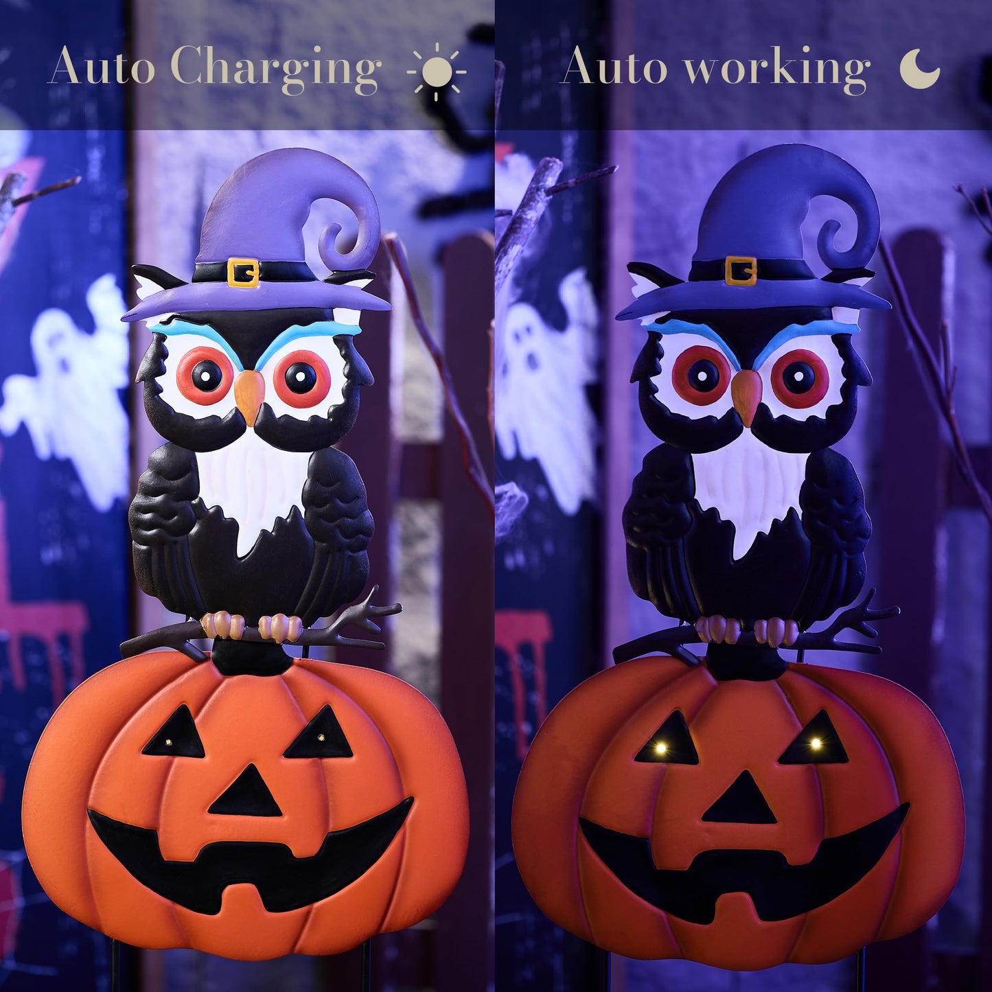 TERESA'S COLLECTIONS Halloween Decorations for Outdoor, Cute Spooky Decorative Garden Stakes with Solar Light, Jack O Lantern Metal Yard Sign for Home Patio Halloween Party