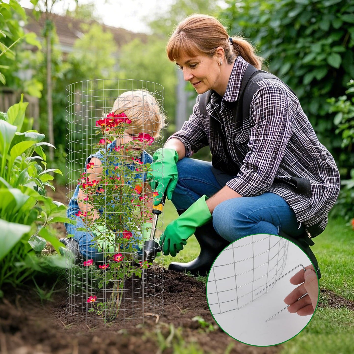 winemana 12 Set Garden Plant Protector Cage,36 Pcs 24x12 IN Metal Wire Protectors for Plants, Protection Cages with Stakes Nylon Ties Animals Barrier to Keep Rabbit Chicken Away from Flower Vegetables