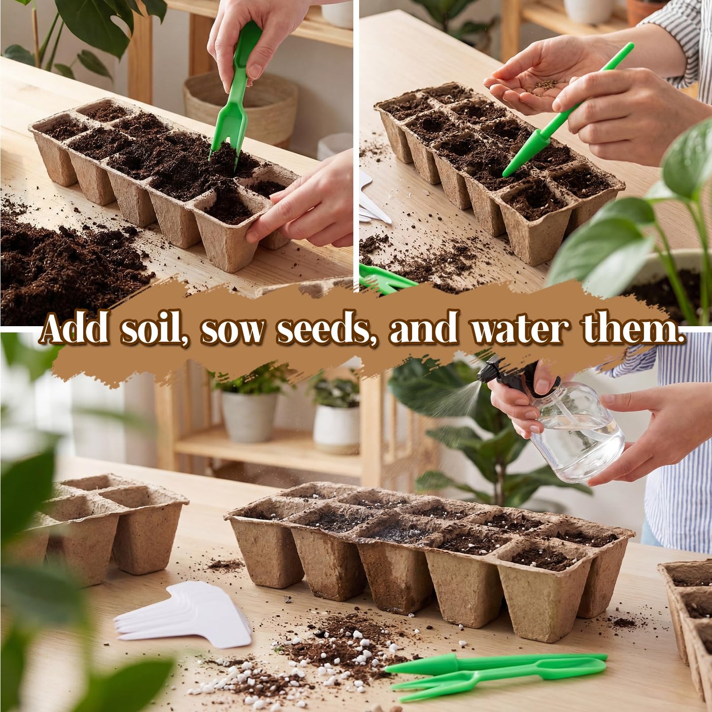 Omitgoter 200 Cells Seed Starter Tray, 20 Pcs Biodegradable Plant Starter Peat Pots(Including T-Type Labels & Starter Tools)– Eco-Friendly Gardening Supplies, No Transplant Needed