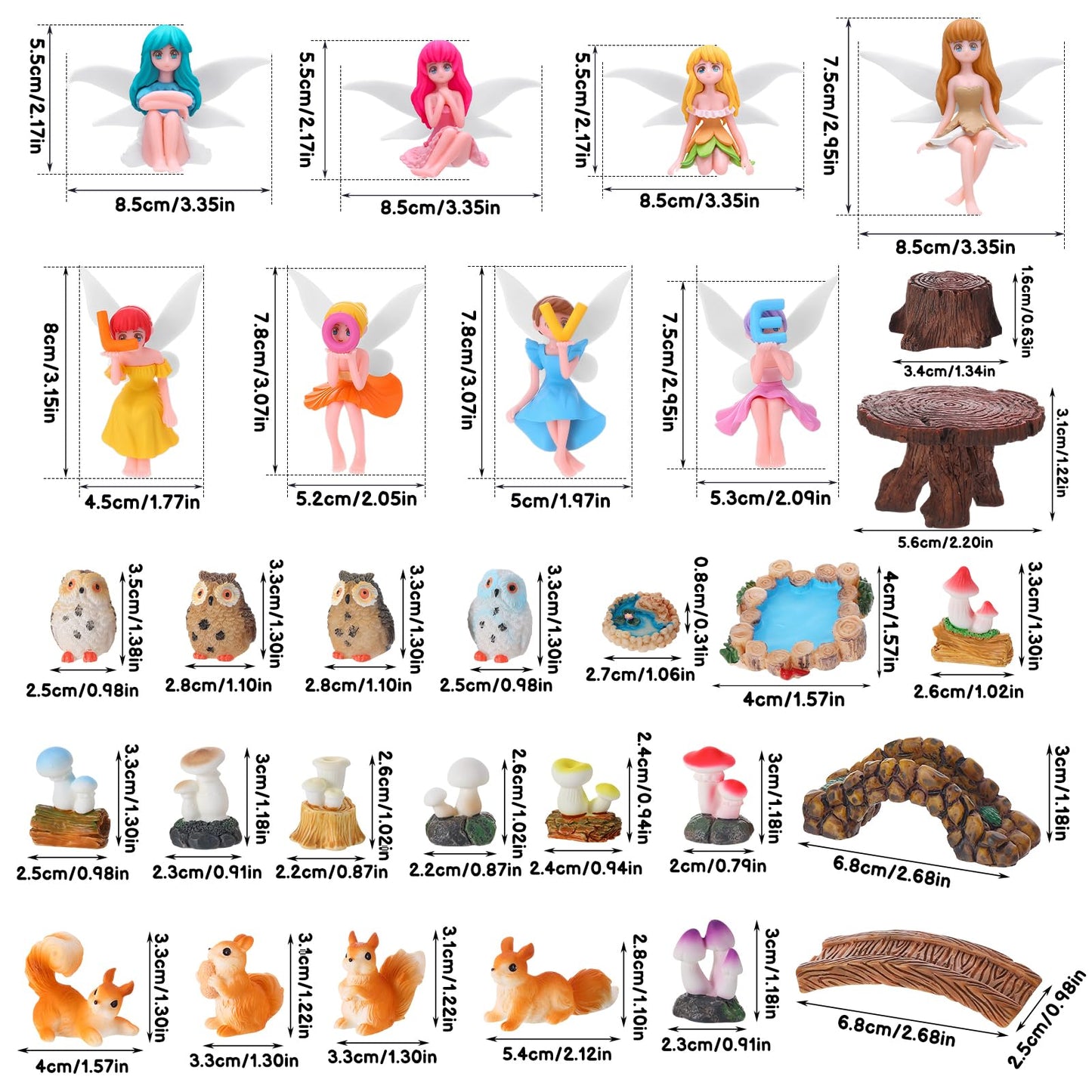 GGSTDDUP 33 Pcs Fairy Garden Accessories Miniatures Garden Kit with Resin Fairies, Mushroom House & Bridge Miniature Accessories for Terrarium, Dollhouse & Outdoor Decor
