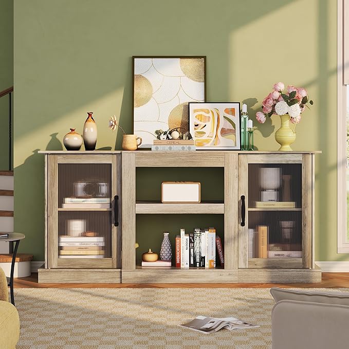 WLIVE Farmhouse TV Stand for 65 inch TV, Open Shelves TV Console for Living