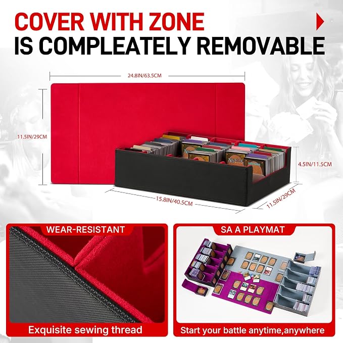Magnetic Leather Trading Card Storage Box - 5-Row Deck Case Design, 3900+ Capacity for YuGiOh, MTG, TCG and Sports Cards, Includes 24 Colorful Dividers & 5 Card Supports(Black/Purple)