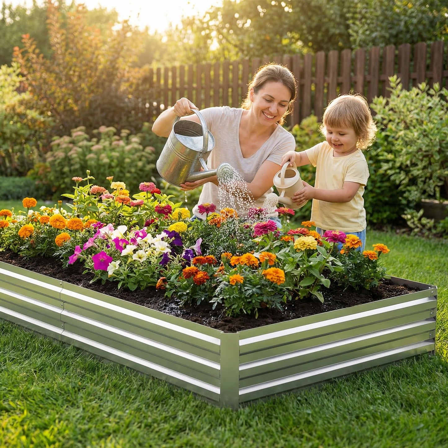 Tegarbed 12x4x1FT Galvanized Raised Garden Bed Outdoor Patio, Large Rectangular Metal Planter Boxes,Plant Container Kit for Gardening, Vegetables, Flowers, Herbs,Silver,1 Pack