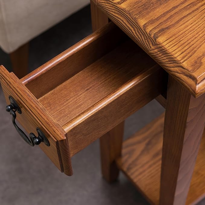 Leick Home Haven Ridge End Table, Solid Wood, 1 Storage Drawer, Bottom Display