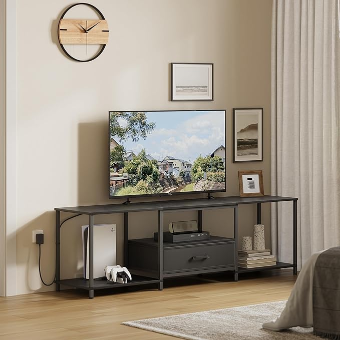 JARHETUN TV Stand with LED Lights, Entertainment Center with Open Shelves and