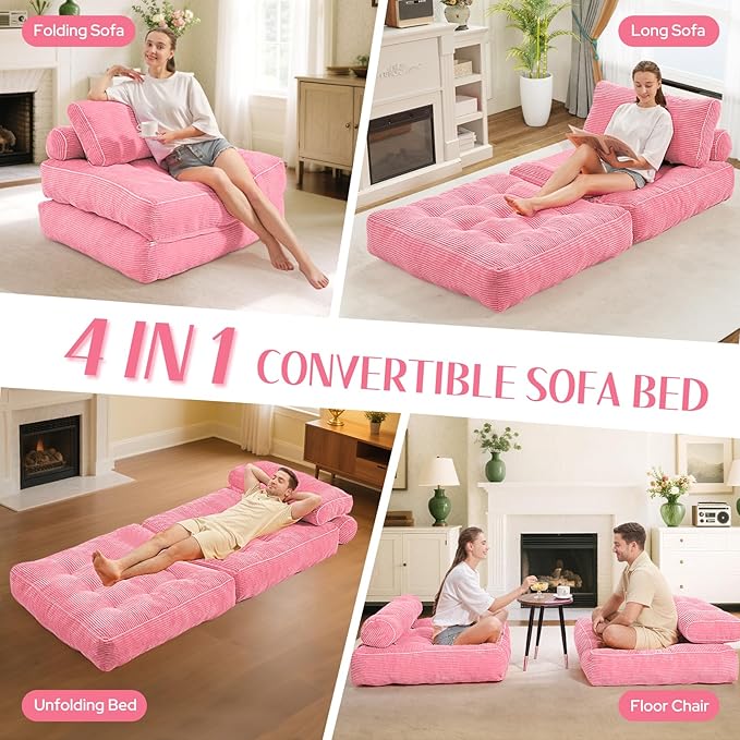 HABUTWAY Folding Sofa Bed, Convertible Sleeper Chair Bed w/Dual-Pillow & Handle