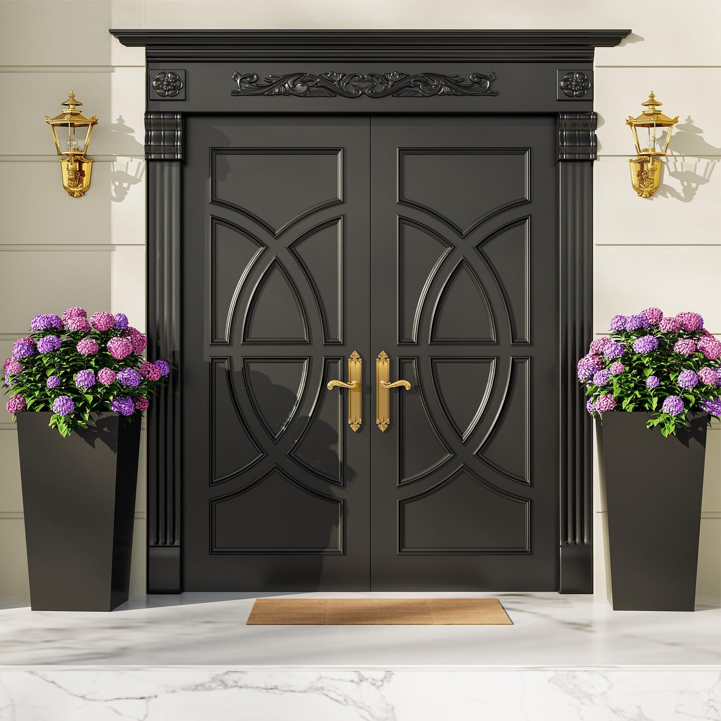 Garvee 22.5" Tall Planters Set of 2, Outdoor&Indoor Black Planter Pots, High Front Porch Planter Pots with Drainage Holes&Water Level Monitor&Inner Bucket,Black