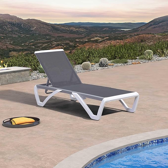 PURPLE LEAF Patio Chaise Lounge Chair Outside Aluminum Plastic Stackable