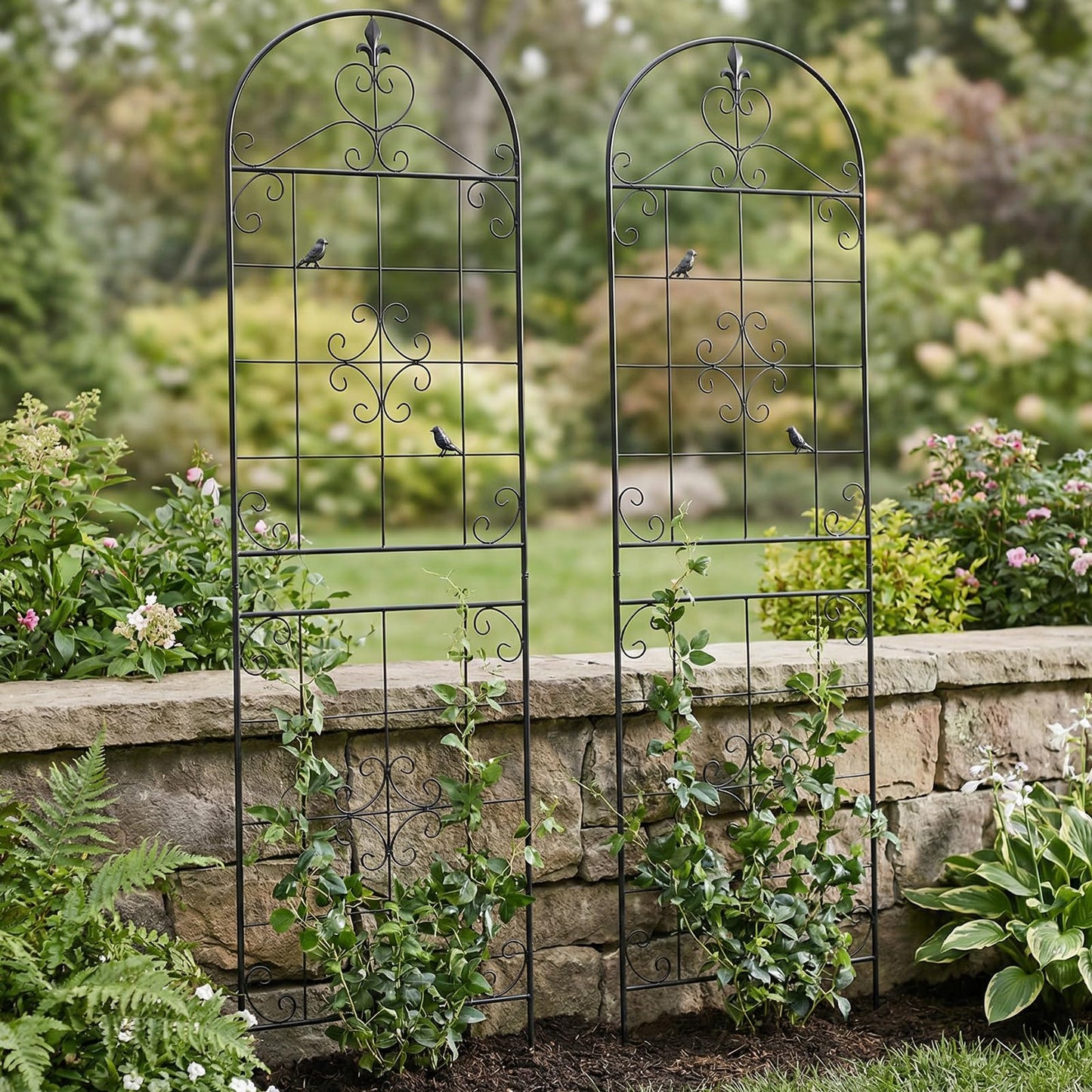 Garden Trellis for Climbing Plants Outdoor, Maidapulu 2 Pack 70.8x19.6 Inch Black Metal Trellis - Rustproof Lattice Support Panel with Easy Assembly for Roses, Clematis, Cucumbers, Vegetable Garden