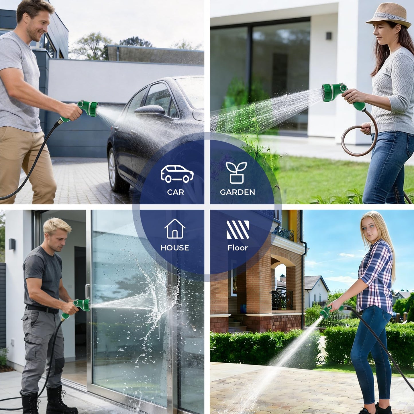 HugeDawn Garden Hose Nozzle with 7 Spray Patterns, Heavy Duty Metal Sprayer 30% Greater Water Flow for Watering, Car Wash, Outdoor Cleaning (Green)