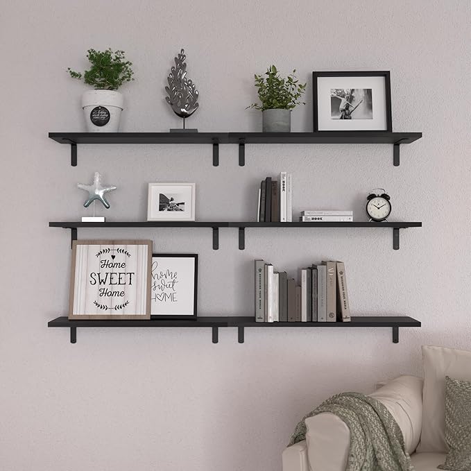 WOPITUES Wood Floating Shelves Set of 6, 24 inch Long Floating Shelves