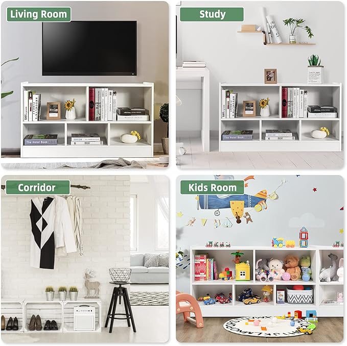 Tangkula 5 Cube Bookcase, 2 Tier Wooden Storage Open Bookshelf, Kid's Playroom
